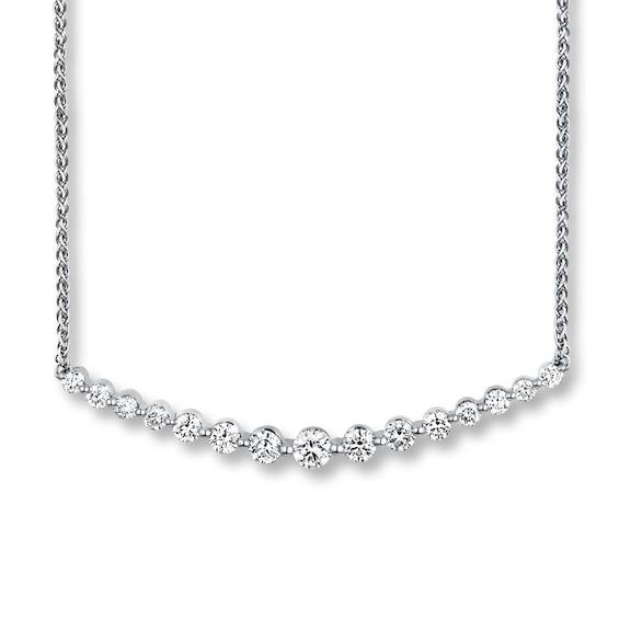 Previously Owned Diamond Bar Necklace 1 ct tw Round-cut 14K White Gold