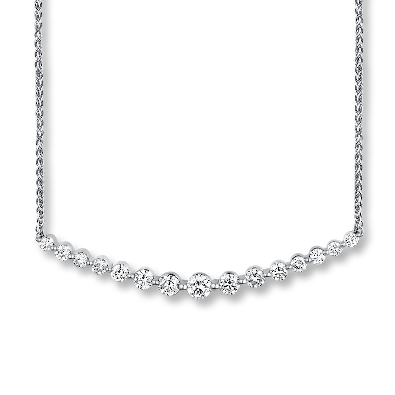 Main Image 1 of Previously Owned Diamond Bar Necklace 1 ct tw Round-cut 14K White Gold