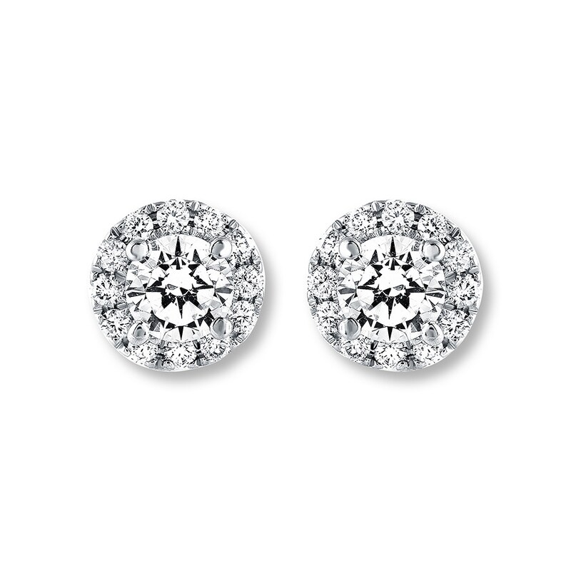 Previously Owned THE LEO Diamond Earrings 7/8 ct tw Round-cut 14K White Gold