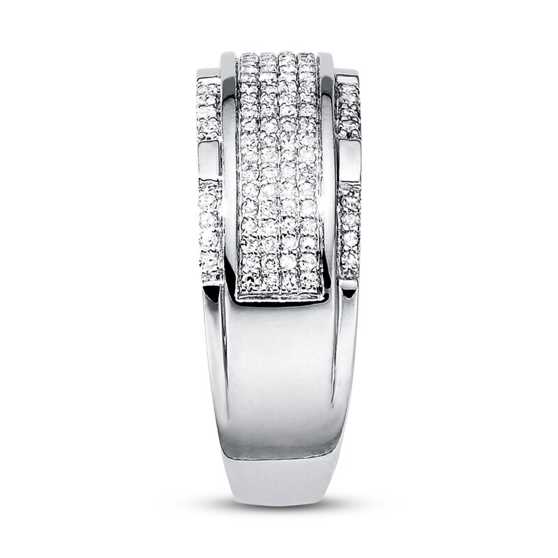 Main Image 3 of Previously Owned Men's Band 1/2 ct tw Round-cut Diamonds 10K White Gold - Size 7
