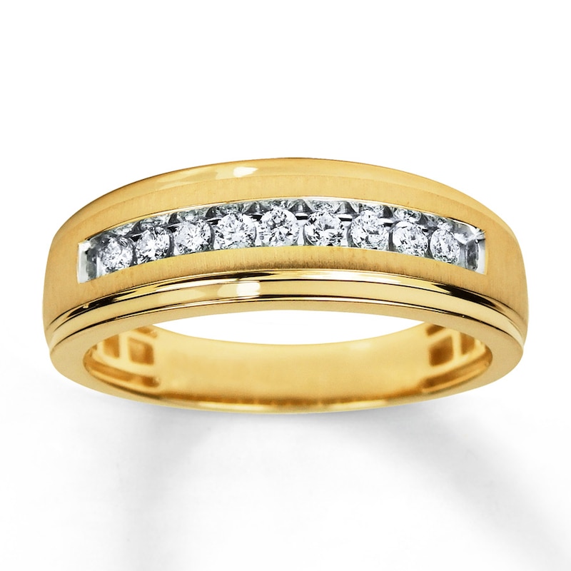 Main Image 1 of Previously Owned Men's Wedding Band 1/4 ct tw Round-cut Diamonds 10K Yellow Gold - Size 13.5
