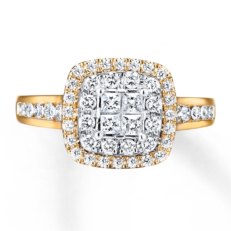 Main Image 4 of Previously Owned Diamond Engagement Ring 3/4 ct tw Princess/Round 14K Gold - Size 12