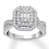 Thumbnail Image 1 of Previously Owned Diamond Engagement Ring 1 ct tw Round & Baguette-cut 14K White Gold - Size 9.75