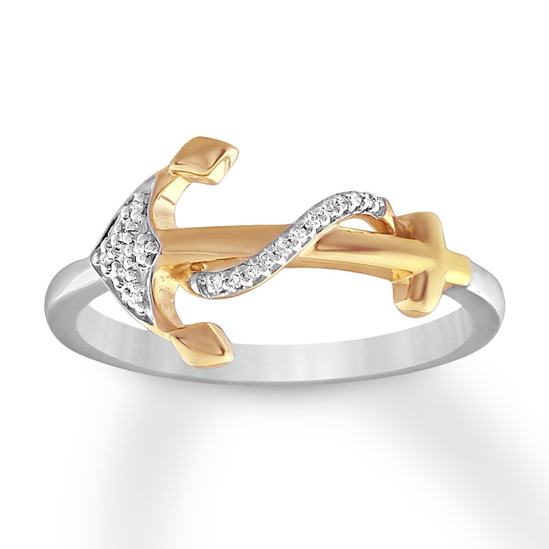 Main Image 1 of Previously Owned Diamond Accent Anchor Ring Sterling Silver/10K Yellow Gold - Size 11
