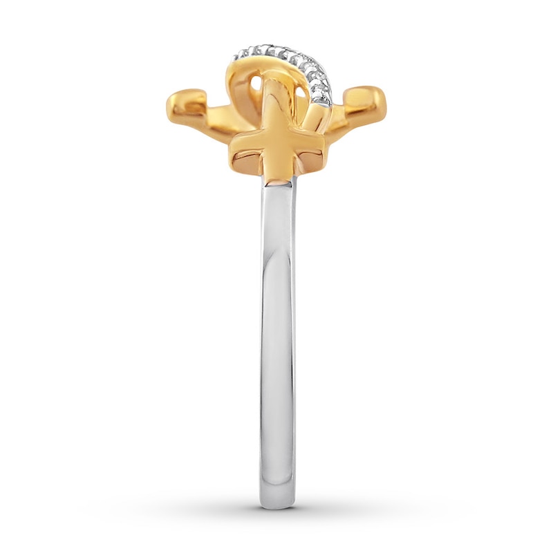 Main Image 3 of Previously Owned Diamond Accent Anchor Ring Sterling Silver/10K Yellow Gold - Size 11