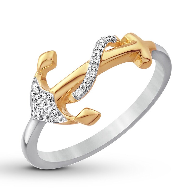 Main Image 4 of Previously Owned Diamond Accent Anchor Ring Sterling Silver/10K Yellow Gold - Size 11