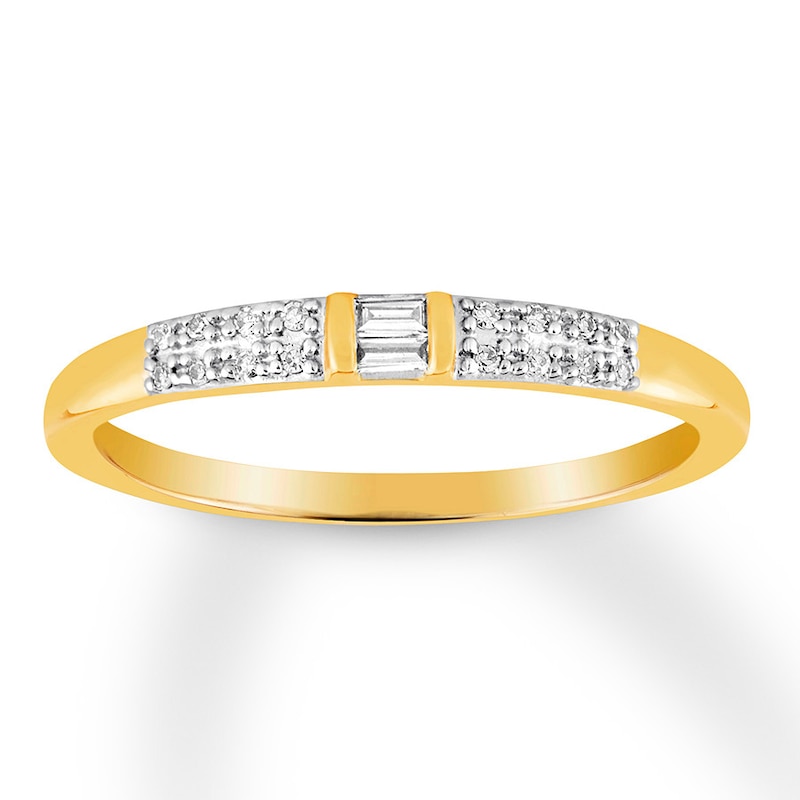 Previously Owned Diamond Midi Ring 1/20 ct tw Round & Baguette-cut 10K Yellow Gold - Size 2.75