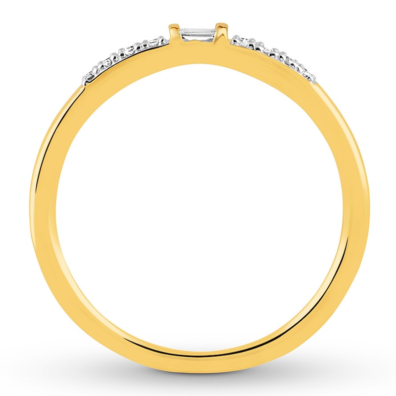 Previously Owned Diamond Midi Ring 1/20 ct tw Round & Baguette-cut 10K Yellow Gold - Size 2.75