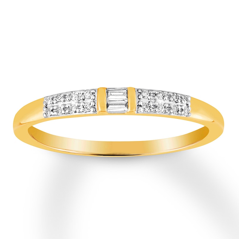 Main Image 1 of Previously Owned Diamond Midi Ring 1/20 ct tw Round & Baguette-cut 10K Yellow Gold - Size 3.75