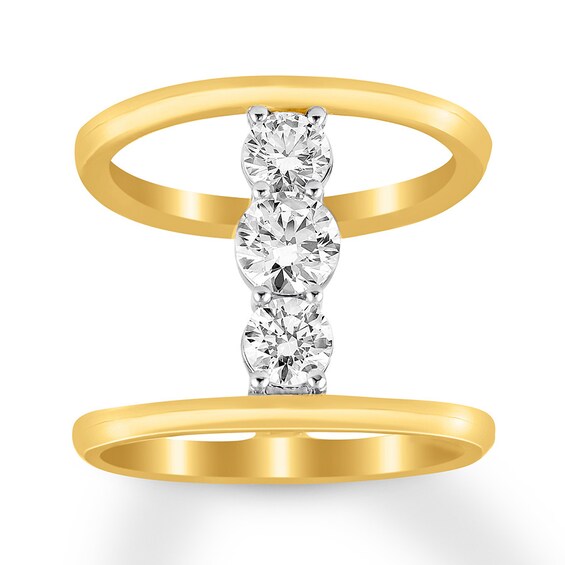 Previously Owned Diamond North South 3-Stone Ring 3/8 ct tw Round-cut 10K Yellow Gold Size 10.5