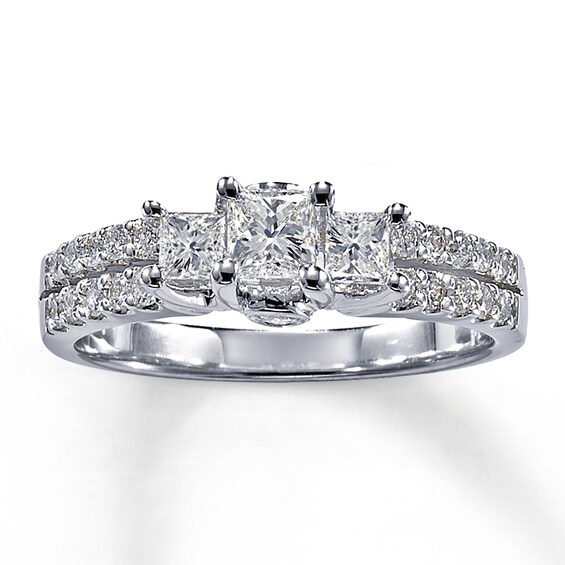 Previously Owned Ring 1 ct tw Princess & Round-cut Diamonds 14K White Gold Size 4.75