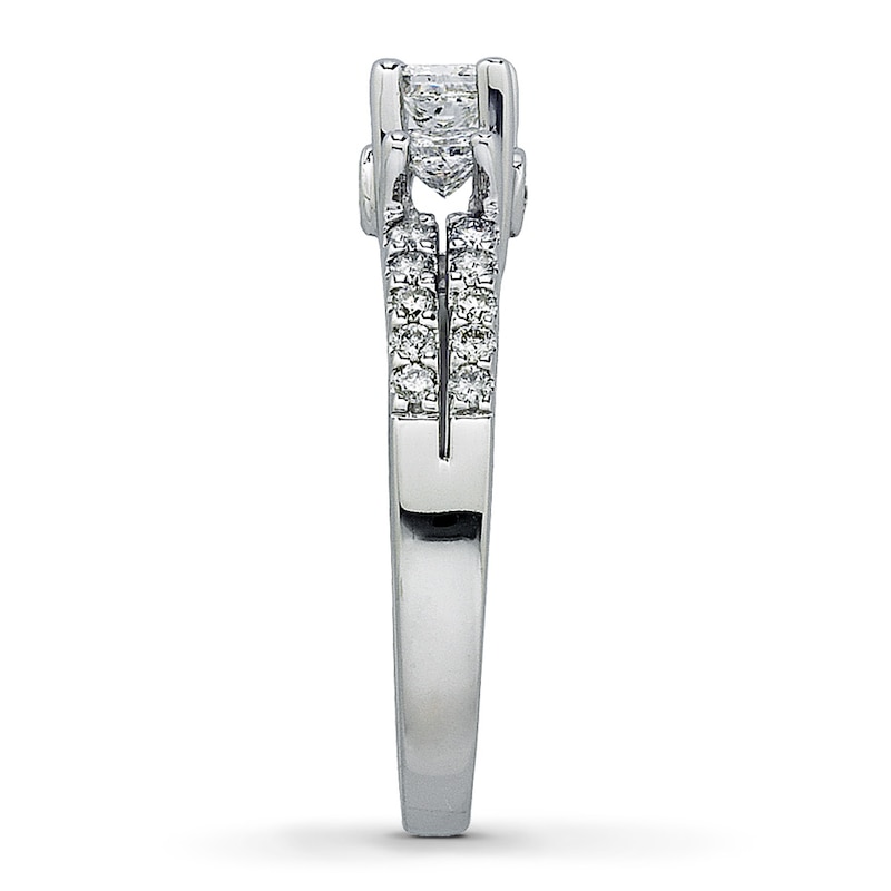 Previously Owned Ring 1 ct tw Princess & Round-cut Diamonds 14K White Gold - Size 4.75