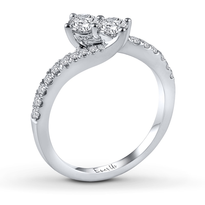 Previously Owned Ever Us Two-Stone Anniversary Ring 3/4 ct tw Round-cut Diamonds 14K White Gold - Size 4.75