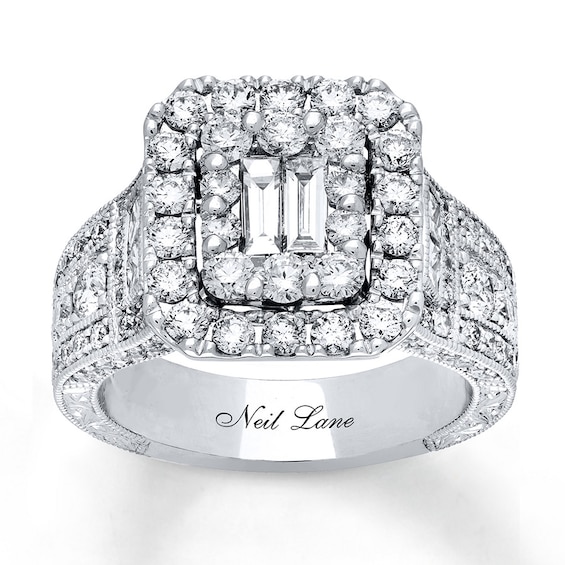 Previously Owned Neil Lane Engagement Ring 2-3/4 ct tw Baguette, Princess & Round-cut Diamonds 14K White Gold Size 9