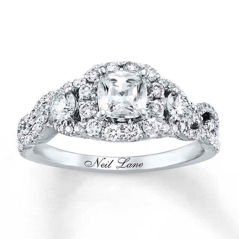 Main Image 1 of Previously Owned Neil Lane Engagement Ring 1-3/8 ct tw Cushion & Round-cut Diamonds 14K White Gold - Size 9