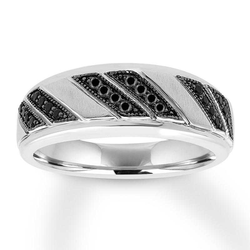 Previously Owned Men's Black Diamond Band 1/4 ct tw Round-cut 10K White Gold