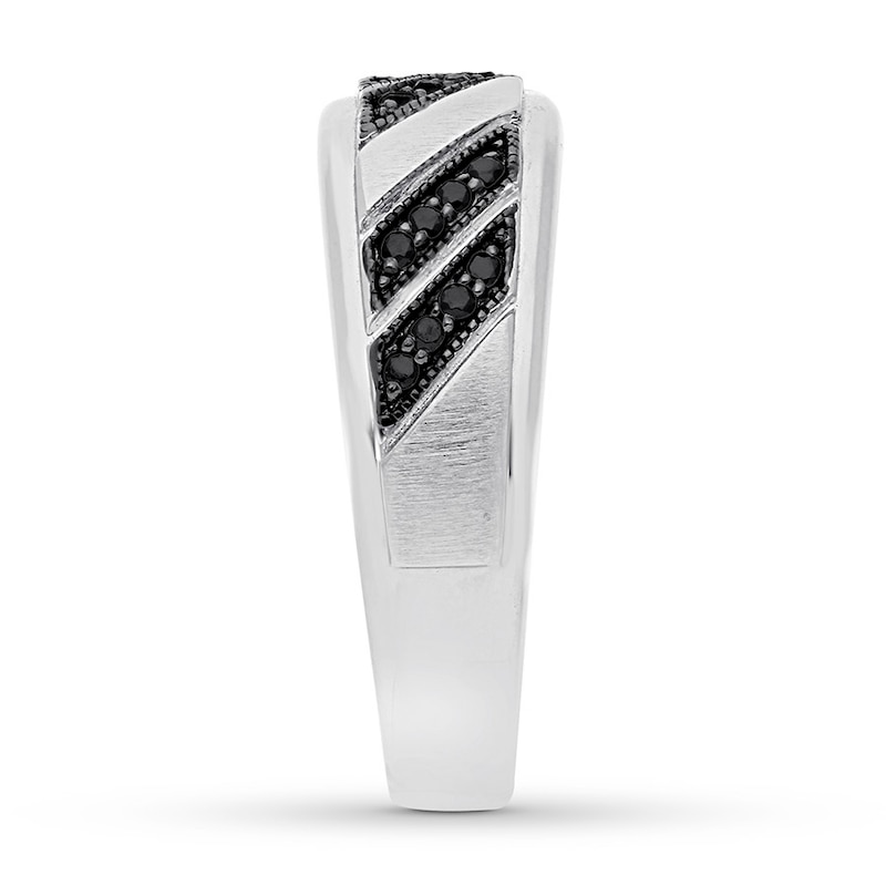 Previously Owned Men's Black Diamond Band 1/4 ct tw Round-cut 10K White Gold