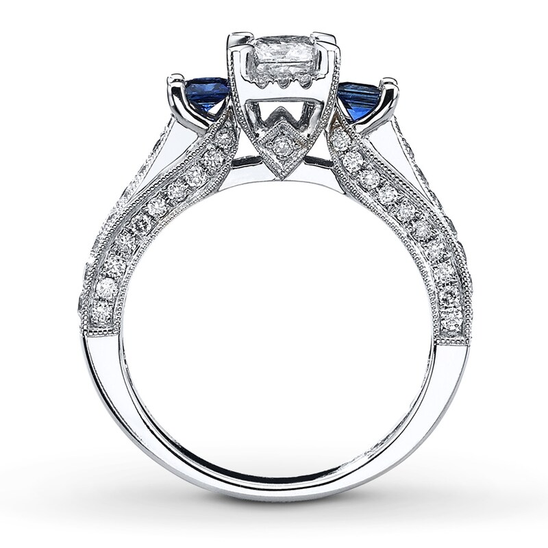 Main Image 2 of Previously Owned Diamond/Sapphire Ring 1 ct tw Princess & Round-cut 14K White Gold - Size 10