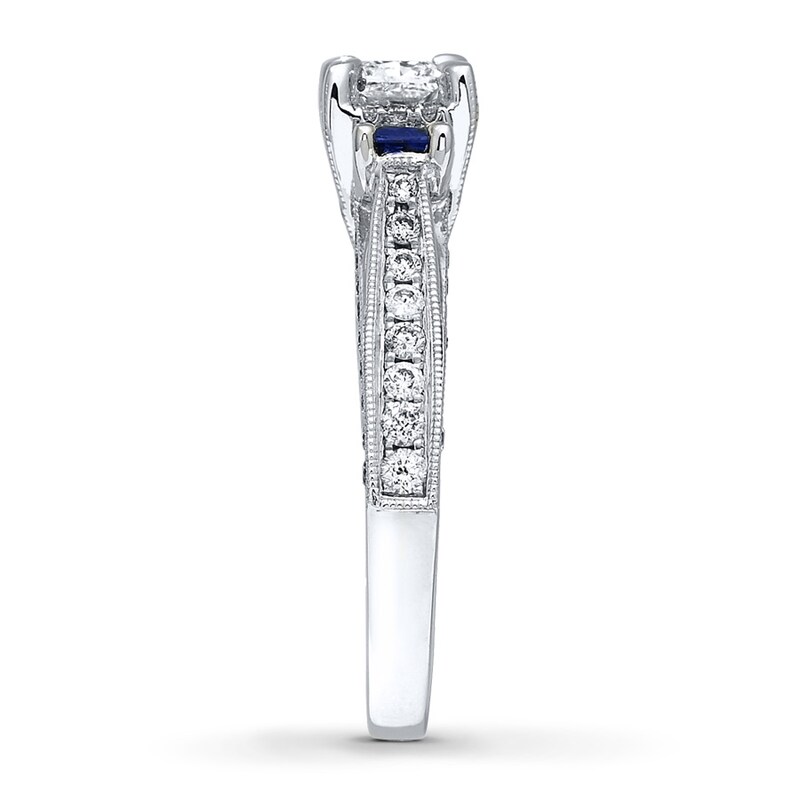 Main Image 3 of Previously Owned Diamond/Sapphire Ring 1 ct tw Princess & Round-cut 14K White Gold - Size 10