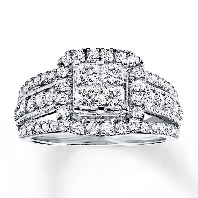 Previously Owned Engagement Ring 1-1/2 ct tw Princess & Round-cut Diamonds 14K White Gold