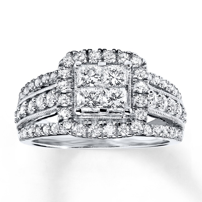 Main Image 1 of Previously Owned Engagement Ring 1-1/2 ct tw Princess & Round-cut Diamonds 14K White Gold - Size 12.5