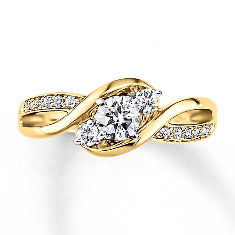 Main Image 1 of Previously Owned Three-Stone Diamond Engagement Ring 3/8 ct tw Round-cut 14K Yellow Gold - Size 11