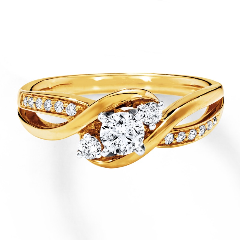 Main Image 4 of Previously Owned Three-Stone Diamond Engagement Ring 3/8 ct tw Round-cut 14K Yellow Gold - Size 11