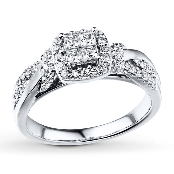Previously Owned Diamond Engagement Ring 1/2 ct tw Princess & Round-cut 10K White Gold Size 10