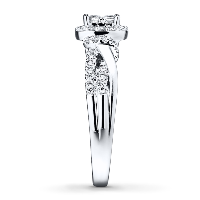 Main Image 3 of Previously Owned Diamond Engagement Ring 1/2 ct tw Princess & Round-cut 10K White Gold - Size 10