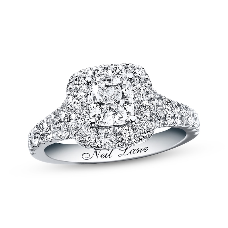 Main Image 1 of Previously Owned Neil Lane Engagement Ring 2-1/6 ct tw Cushion & Round-cut Diamonds 14K White Gold - Size 5