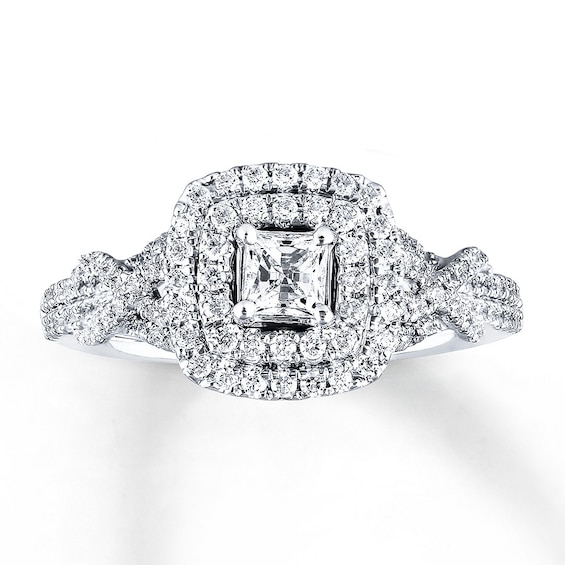Previously Owned Angel Sanchez Engagement Ring 3/4 ct tw Princess & Round-cut Diamonds 14K White Gold