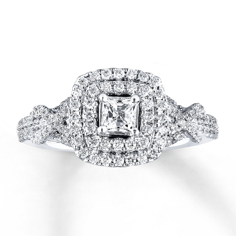 Main Image 1 of Previously Owned Angel Sanchez Engagement Ring 3/4 ct tw Princess & Round-cut Diamonds 14K White Gold