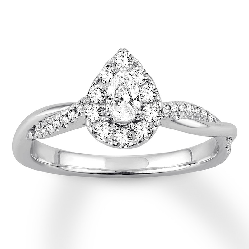 Previously Owned Pear-Shaped Diamond Engagement Ring 1/2 ct tw Pear & Round-cut 14K White Gold