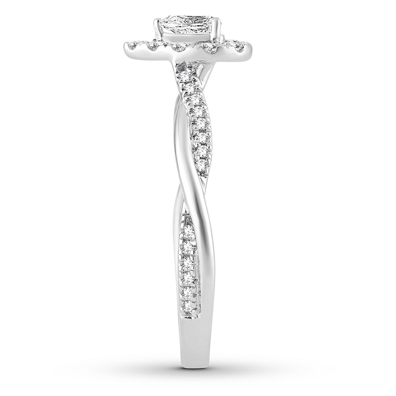 Previously Owned Pear-Shaped Diamond Engagement Ring 1/2 ct tw Pear & Round-cut 14K White Gold