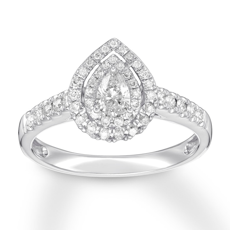 Previously Owned Diamond Engagement Ring 1/2 ct tw Pear & Round-cut 14K White Gold