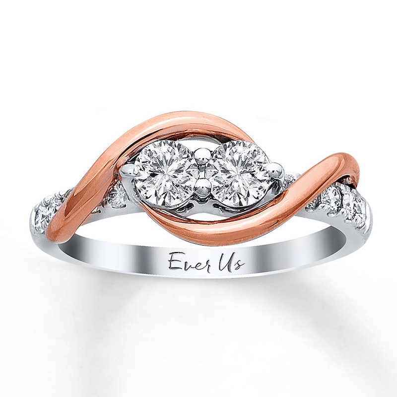 Main Image 1 of Previously Owned Ever Us Two-Stone Anniversary Ring Diamond Ring 3/4 ct tw Round-cut 14K Two-Tone Gold