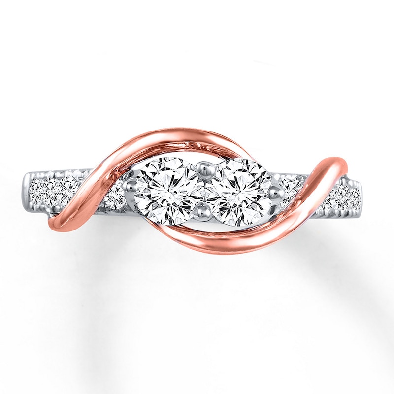 Main Image 4 of Previously Owned Ever Us Two-Stone Anniversary Ring Diamond Ring 3/4 ct tw Round-cut 14K Two-Tone Gold