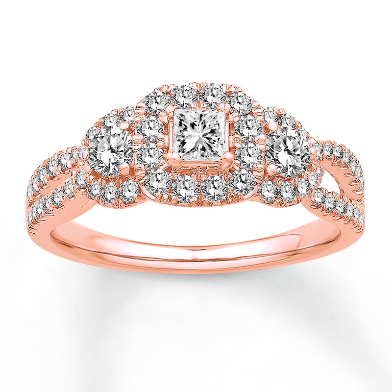 Main Image 1 of Previously Owned Diamond Engagement Ring 7/8 ct tw Princess & Round-cut 14K Rose Gold