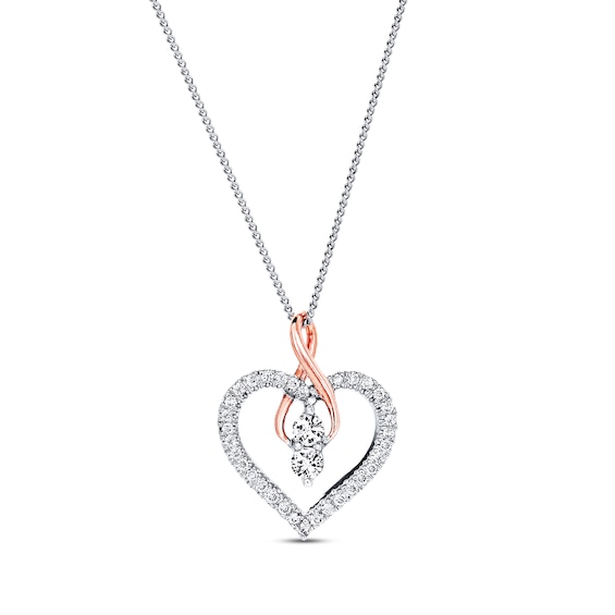 Previously Owned Ever Us Heart Necklace 1/2 ct tw Round-Cut Diamonds 14K Two-Tone Gold