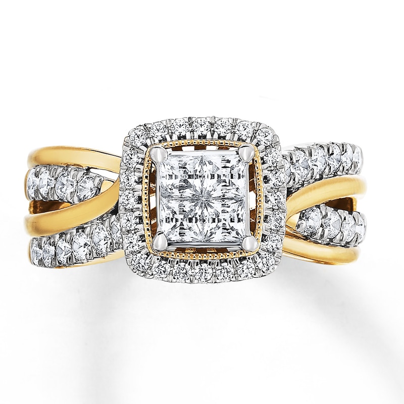 Main Image 1 of Previously Owned Diamond Engagement Ring 1 ct tw Princess & Round-cut 14K Yellow Gold