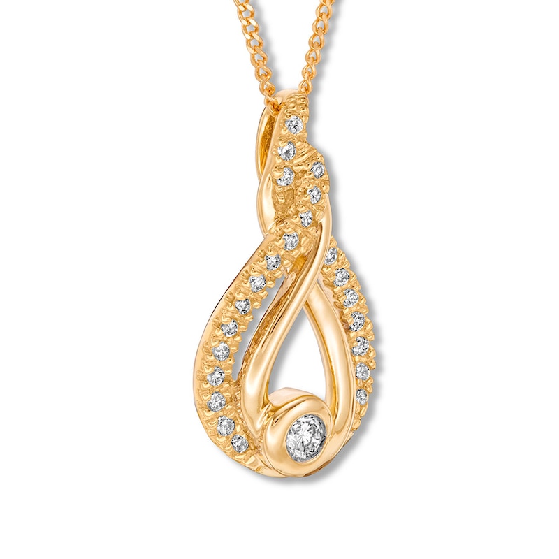 Main Image 3 of Previously Owned Interwoven Diamond Necklace 1/5 ct tw Round-cut 10K Yellow Gold 19&quot;