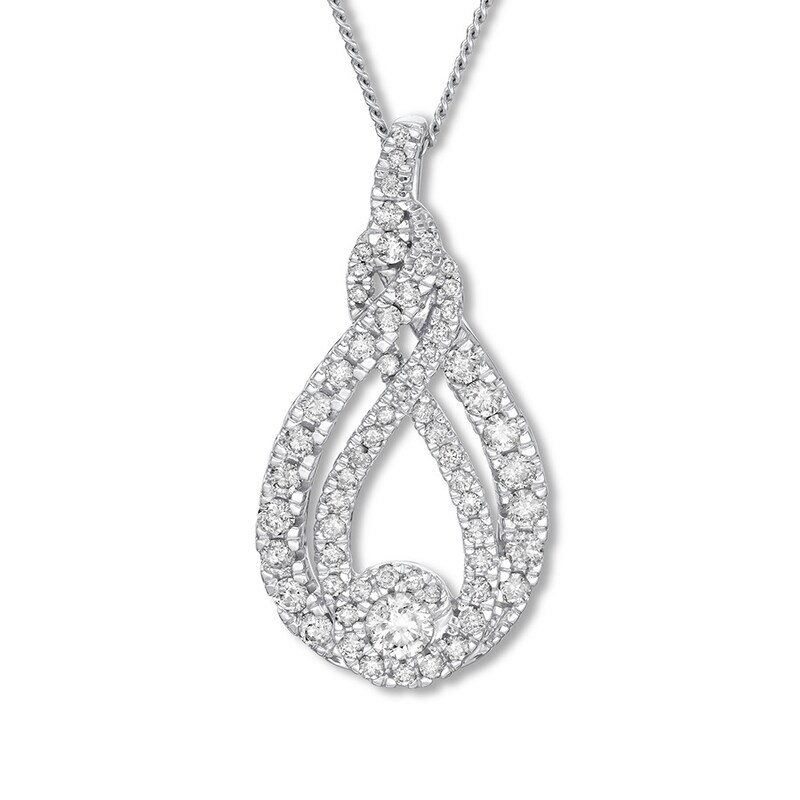 Main Image 1 of Previously Owned Interwoven Diamond Necklace 1 ct tw Round-cut 10K White Gold 19&quot;