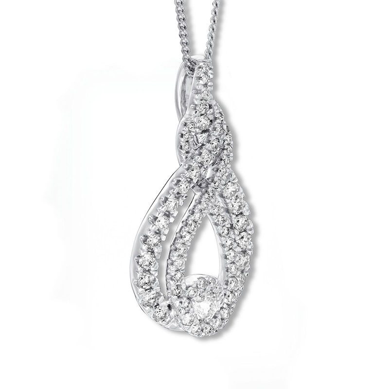 Main Image 3 of Previously Owned Interwoven Diamond Necklace 1 ct tw Round-cut 10K White Gold 19&quot;