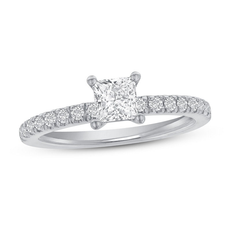 Main Image 1 of Previously Owned Diamond Engagement Ring 5/8 ct tw Princess/Round 14K White Gold