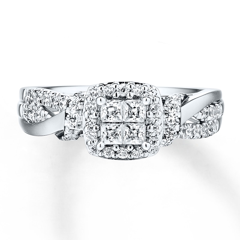 Previously Owned Diamond Engagement Ring 1/2 ct tw Princess & Round-cut 10K White Gold