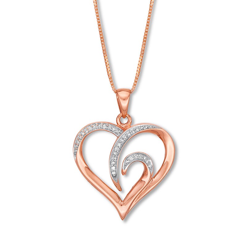 Main Image 1 of Previously Owned Diamond Heart Necklace 1/15 ct tw Round-cut 10K Rose Gold