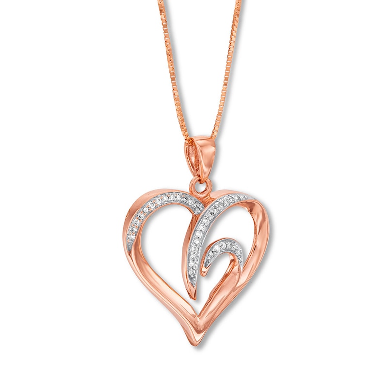 Previously Owned Diamond Heart Necklace 1/15 ct tw Round-cut 10K Rose Gold