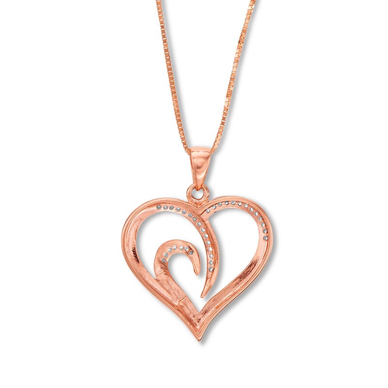 Main Image 4 of Previously Owned Diamond Heart Necklace 1/15 ct tw Round-cut 10K Rose Gold
