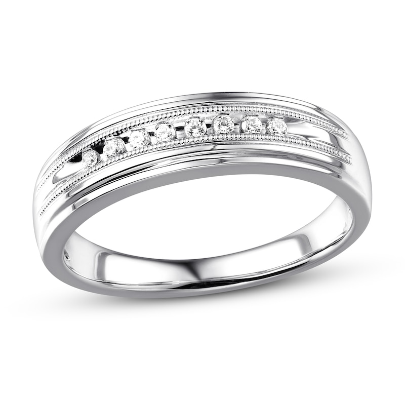 Previously Owned Men's Diamond Wedding Band 1/10 ct tw Round-cut 10K White Gold