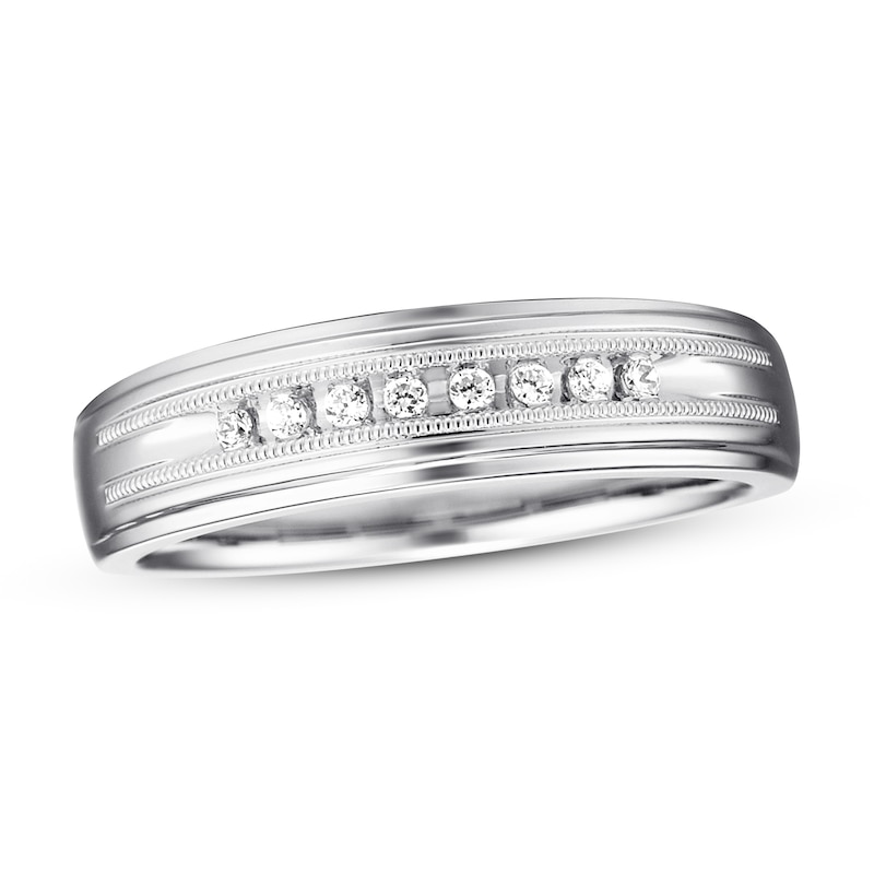 Previously Owned Men's Diamond Wedding Band 1/10 ct tw Round-cut 10K White Gold